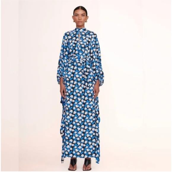 NEW $495 Staud Danica Maxi Dress White Acid Floral Open Back - Picture 3 of 9